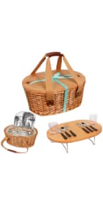 Hap Tim Picnic Basket Backpack for 2 Person with 2 Insulated Cooler Compartment, Wine Holder, Fleece Blanket, Cutlery Set, Wedding Gifts for Couples, Bridal Shower Gifts, Engagement Gifts