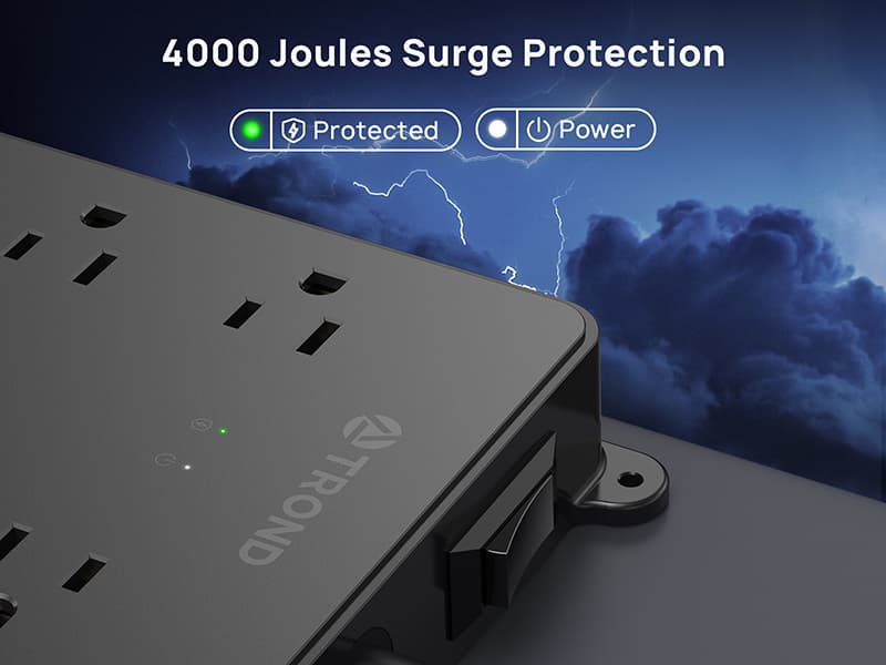 TROND Surge Protector Power Strip, 4000 Joules, ETL Listed, 13 Widely-Spaced Outlets Expansion with USB C Ports, Low-Profile Flat Plug, Wall Mountable, 5ft Extension Cord, 14AWG Heavy Duty, Black