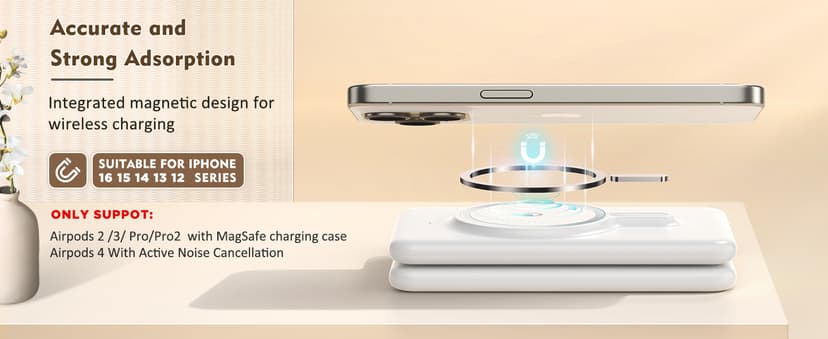 Magnetic Wireless Charger for iPhone: 3 in 1 Travel Charging Station for Apple Devices for iPhone 17 Air 16 15 14 13 12 Pro Max Plus - Foldable Charging Pad for Apple Watch Series & Airpods 4 3 2 Pro