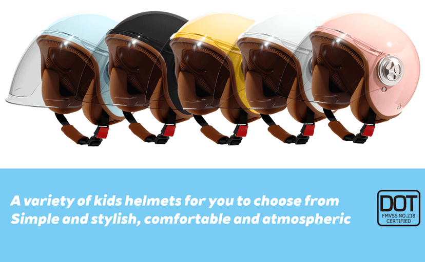 Retro Kids DOT Approved 3/4 Motorcycle Helmet with Visor,3-15 Ages Lightweight Toddler Boys Girls Open Face ATV Half Helmet for Electric Scooter Moped Dirt-Bike Go-Kart Bicycle