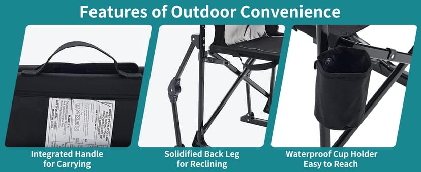 OLIXIS Outdoor Folding Rocking Chair for Adults, Portable Camping Lawn Chair with Mesh Back, Waterproof Armrests & Sturdy Frame, Foldable Seat for Patio, Beach, Camping, Black