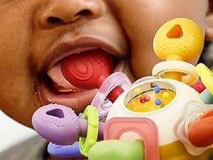 Baby Montessori Sensory Teething Toy - Safe, Multi-Functional BPA-Free Silicone Teether for Babies 0-12 Months - Teething Relief & Fun Play with Rattle - Perfect Baby Toys for Boys & Girls