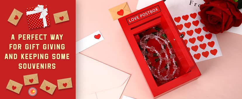 Red Wooden Mailbox, Interactive Opening Door, Cute Christmas Anniversary Valentines Day Gifts for Him Husband Boyfriend Romantic Wooden Love Postbox Set, 50 Mini Love Notes and Envelopes B0DQVG86TF