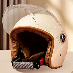 Retro 3/4 Motorcycle Half Helmets,DOT Approved Vintage Scooter Dirt-Bike Go-Kart Moped Electric Bicycle Light Quick Buckle Open Face ATV Helmet for Adult Men Women