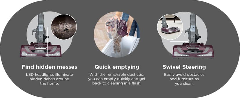 Shark HV322 Rocket Pet Plus Corded Stick Vacuum with LED Headlights, XL Dust Cup, Lightweight, Perfect for Pet Hair Pickup, Converts to a Hand Vacuum, with (2) Pet Attachments, Bordeaux/Silver