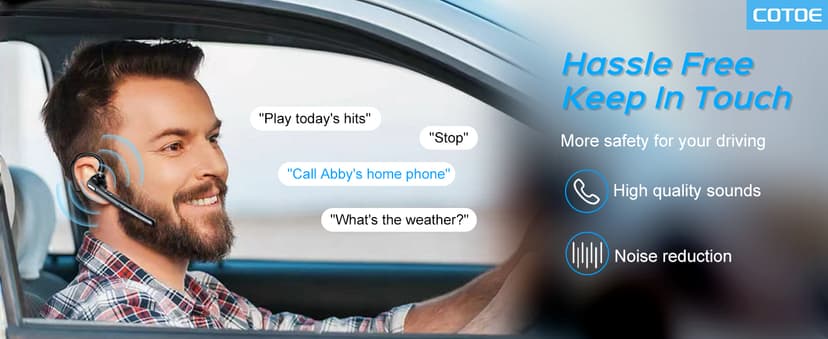 COTOE Bluetooth Headset V5.3, Wireless Earpiece with 500mAh Charging Case Hand-Free Headphones Noise Canceling Mic for Office/Driving/Business,Black