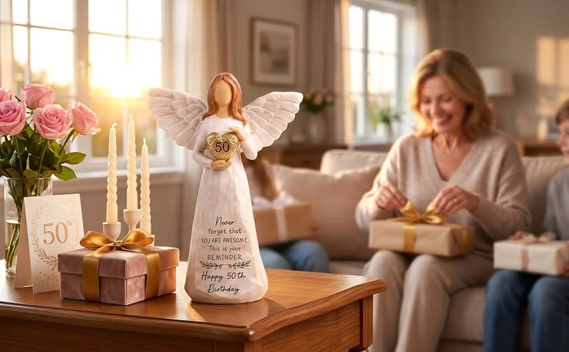 50th Birthday Gift for Her, Birthdays Party Decorations, Happy 50th Birthday Gifts for Women Friends Mom Wife Sister 50th Birthday Gifts for Women, 5.5” Angel Figurine - 50 Year Old Gift Ideas B0H2HTH8PC