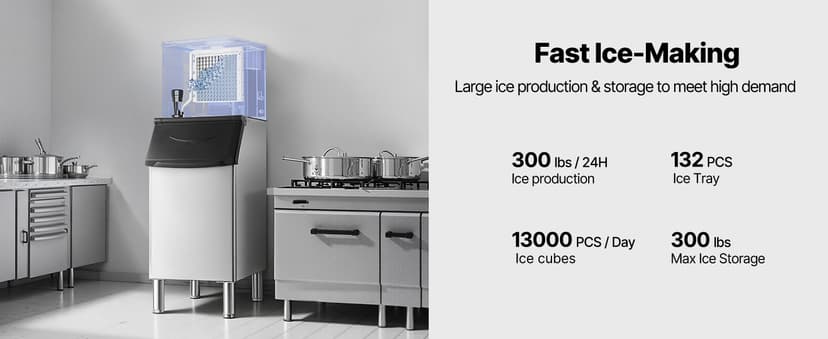 VEVOR Commercial Ice Maker Machine, 360LBS/24H Ice-Making Machine with 250LBS Large Storage Bin, Auto Self-Cleaning Ice Maker with Touchscreen for Bar Cafe Restaurant Business Commercial