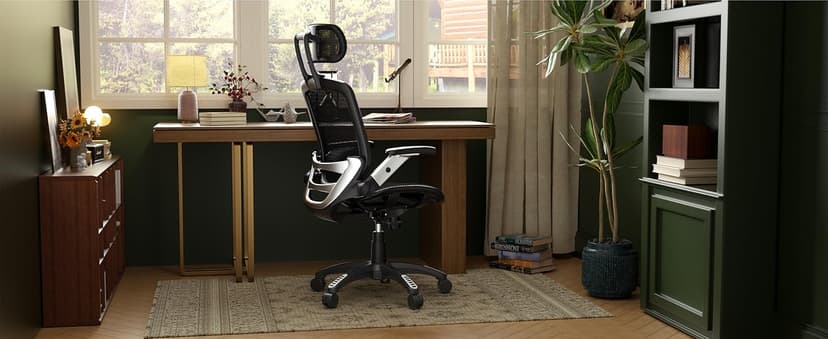 GABRYLLY Ergonomic Office Chair, High Back Home Desk Chair with Headrest, Flip-Up Arms, 90-120° Tilt Lock and Wide Cushion, Big and Tall Mesh Chairs for Man Woman, Black Task Chair