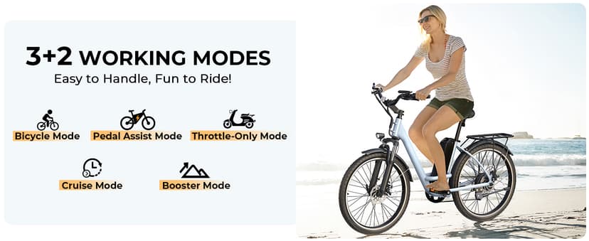 Electric Bike for Adults, Peak 1000W Ebike, 50Miles 21.7MPH UL 2849 Certified Commuter Bike, 26'' City Cruiser Bicycle with 48V Removable Battery, Rear Rack, Adjustable Stem, 7 Speed