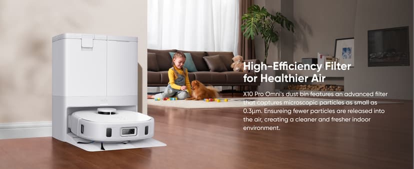 eufy X10 Pro Omni Robot Vacuum and Mop Combo, Incredible Suction, Dual Mops with 12 mm Auto-Lift and Carpet Detection, AI Obstacle Avoidance, Auto Mop Washing&Drying, Self-Emptying, White