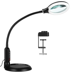 12X Magnifying Glass with Light and Stand, Real Glass, LED 5 Color Modes, Brightness Stepless Dimming Lighted Magnifier Hands Free with Flexible Gooseneck Desk Clamp Lamp for Close Work, Craft, Hobby B0DC3KH6XY