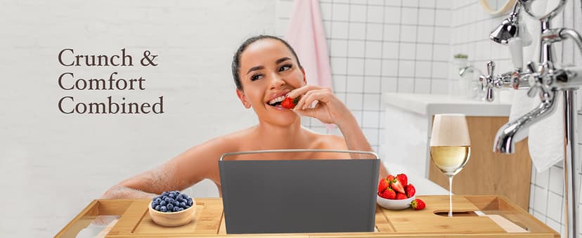 Bathtub Tray - Expandable Bamboo Bath Tray for Tub with Wine Glass Holder, Book & Tablet Stand - Wooden Bathtub Caddy Tray Table for Bathroom Accessories, Spa Relaxation, Housewarming & Wedding Gift