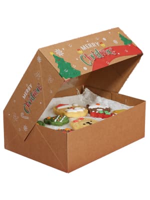 Festive Christmas Treat Boxes - 24 Pack, 8.25x6x2.75in, Brown, Rectangular, Flip Top Lids, Durable & Reusable, Perfect for Baked Goods & Gifts