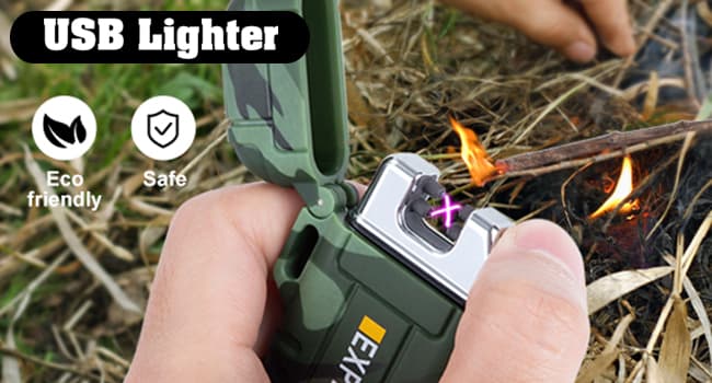 LcFun LcFun Waterproof Electric Dual Arc Lighter USB Rechargeable Outdoor Windproof Flameless Plasma Lighters for Camping, Hiking, Adventure, Survival Tactical Gear Stocking Stuffers Gifts for Men