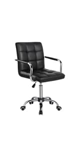 Yaheetech Adjustable Task Chair PU Leather Low Back Ribbed Armless Swivel Black Desk Chair Office Chair Wheels