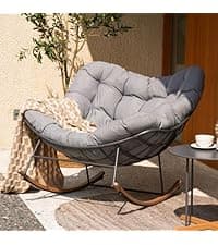 Grand patio Outdoor Rocking Chair, Oversized Papasan Rocking Chair with Thick Cushion, Indoor Outdoor Cozy Rocker for Balcony, Living Room, Patio, Gray