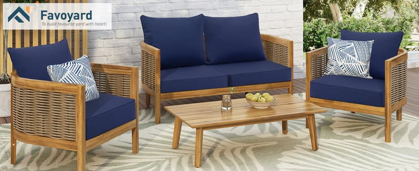 Favoyard Outdoor Seat Cushion Set 24 x 24 Inch Waterproof & Fade Resistant Patio Furniture Cushions with Removable Cover Deep Seat & Back Cushion with Tie Straps for Chair Sofa Couch