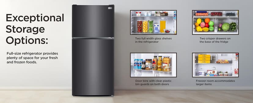BLACK+DECKER 20.1 Cu. Ft. Top Mount Refrigerator with Ice Maker, 2-Door Refrigerator with Top Freezer, Freezer with Icemaker and Adjustable Temperature Control, BR2010JIMB, Black