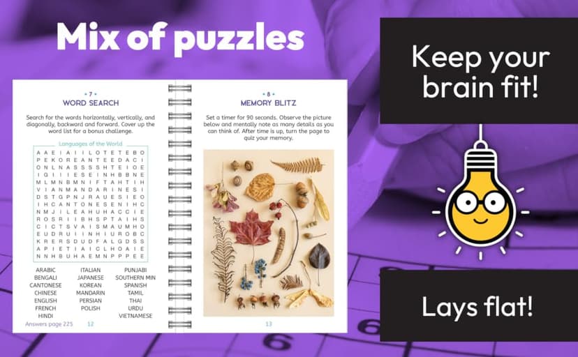Large Print Memory Puzzles: 175+ Puzzles and Activities for Adults to Exercise Memory and Improve Focus - Includes Spiral Bound / Lay Flat Design and ... Font for Easy Reading (Brain Busters) 1646385039