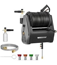 Giraffe Tools Grandstorm Wet Dry Vacuum Cleaner with 6 Nozzles, 30 FT Retractable Hose Wall Mounted Vacuum Cleaner for Car Detailing, Grey(No Remote Control Funtion)