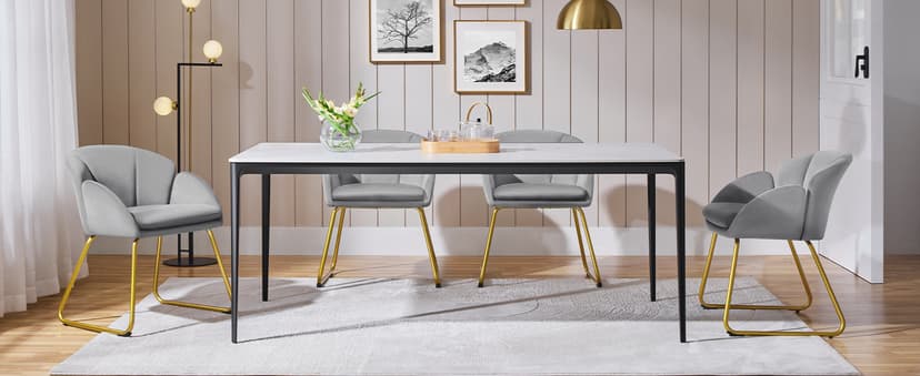 Yaheetech Flower Shape Velvet Vanity Chair, Modern Side Chair Armchair with Golden Metal Legs for Living Room/Dressing Room/Bedroom/Home Office/Kitchen, Gray