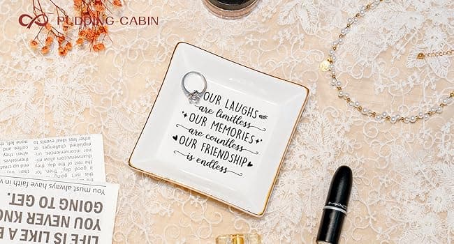 PUDDING CABIN Best Friend Birthday Gifts for Women Friendship is Endless Jewelry Dish for Women Rings Earrings, Unique Gifts for Woman Female Friend Birthday Christmas Mothers Day Gift