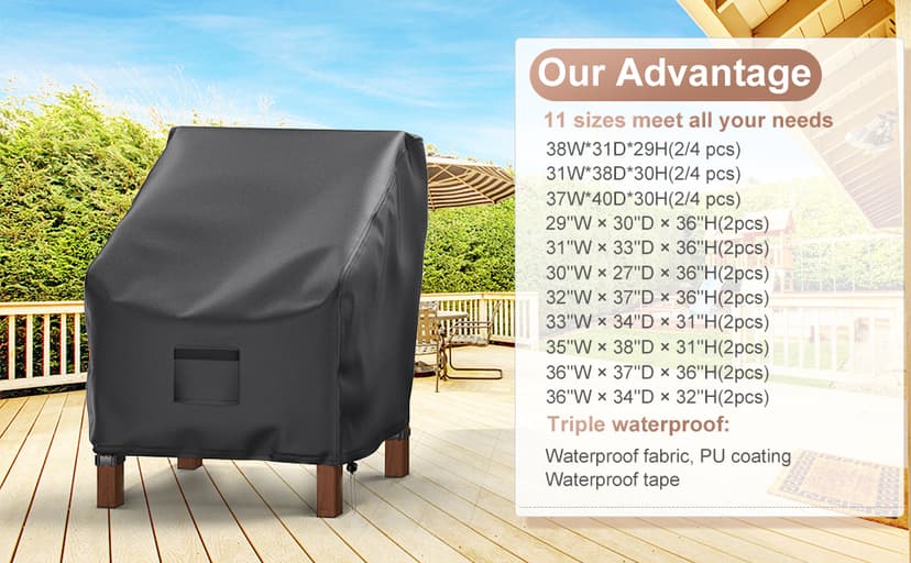 Patio Chair Covers Waterproof, Mrrihand Lounge Deep Seat Cover, Heavy Duty Outdoor Lawn Patio Furniture Covers (29" W x 30" D x 36" H - 2 Pack)
