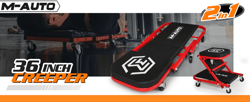 M-AUTO Foldable Z Creeper 2-in-1 Rolling Folding Car Creeper & Seat, 36" Adjustable Roller Garage Chair Lay Down or Sit, 330LBS Capacity Under Car Roller Creeper with 6 Swivel Casters, Red B0BPSQMJ9V