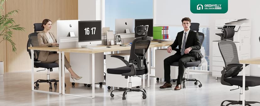 Ergonomic Office Chair, 300lbs High Back Breathable Mesh Desk Chair with Lumbar Support, Comfy Gaming Chair with Headrest and Flip-Up Arms, 360° Swivel Computer Task Chair for Home Office, Black