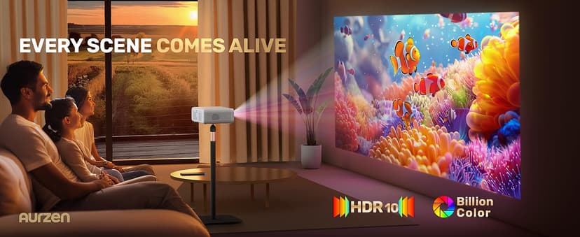 Aurzen EAZZE D1 Smart Projector with WiFi and Bluetooth, Netflix-Officially-Licensed, Auto Focus & Keystone, DoIby Audio, Zoom, Native 1080P Movie, Portable Outdoor Mini Projector, White