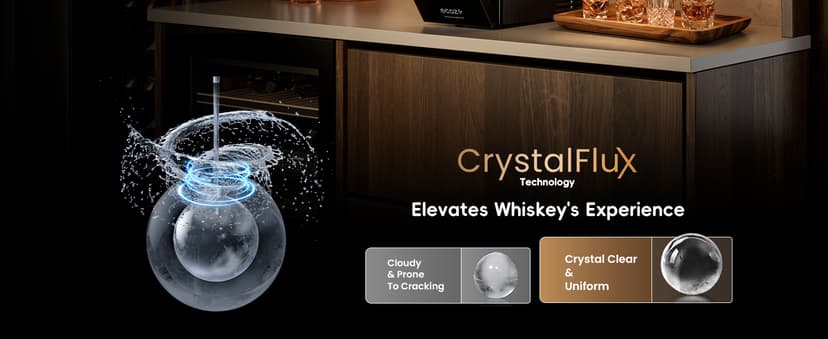 ecozy 2.4" Clear Ice Ball Maker Countertop with CrystalFlux Technology, Minimal Footprint Sphere Ice Maker with 8H Timer, 1 pcs in 40 Mins, 32 pcs/Day, Self-Cleaning for Home Bar Whiskey & Bourbon