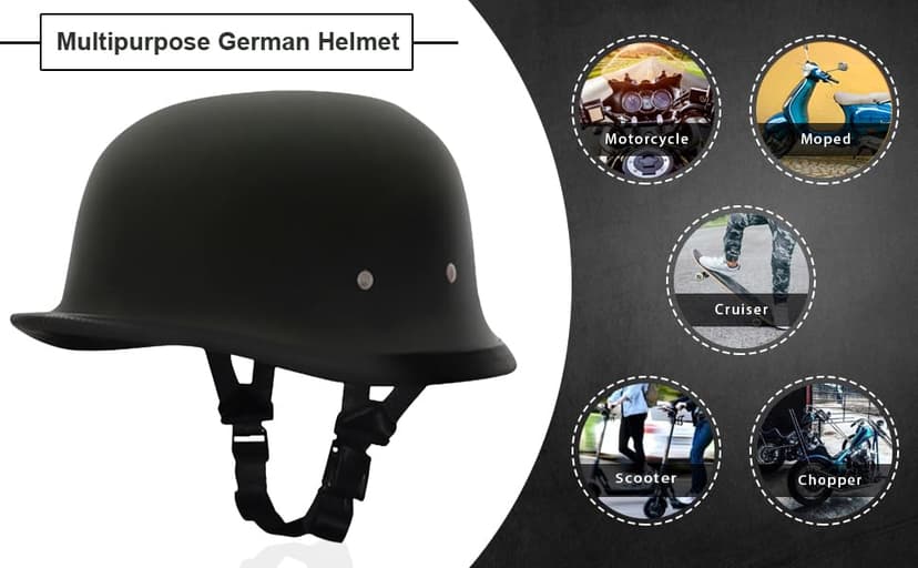 Daytona Helmets German Style Novelty Motorcycle Helmet - Timeless Classic Design, Comfortable Padded Liner, Adjustable Leather Chin Strap- Perfect Biker Accessory for Men & Women