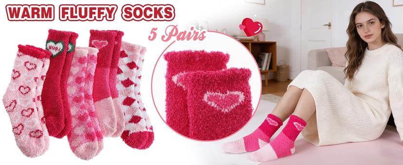 Womens Fuzzy Socks Warm Fluffy Cozy Winter Slipper Thick Fleece Heart Socks 5 Pairs B0DK1SNMFD