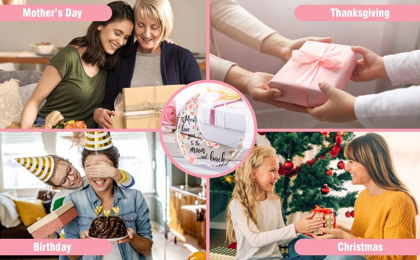 Gifts for Mom, Mom Christmas Gifts from Daughter Son, Christmas Gifts for Mom - Thanksgiving Presents for Mom - Acrylic Moon Shaped Decorative Plaque Gifts.