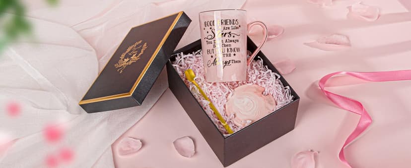 Best Friend Birthday Gifts for Women, Friendship Gifts for Women, Unique Birthday Gift Ideas for Her, Friends Female, Besties, BFF Ceramic Marble Coffee Mug Gift Box Printed Gold 14 oz