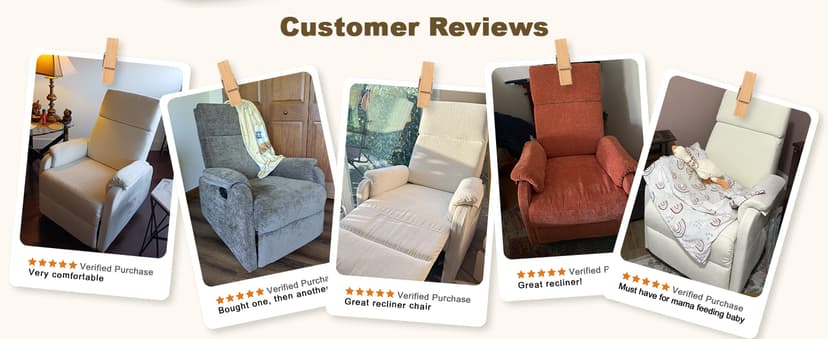 Korser Recliner Chair, Swivel Rocking Recliner Chair for Adults, Glider Rocking Chair, Small Nursery Chair Recliner for Living Room, Reclining Chair with Modern-Designed Armrests, Chenille, Beige