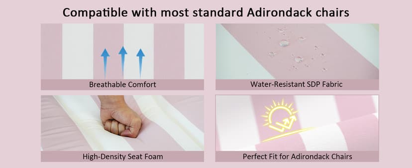 COZYVIDA 50"x20" Adirondack Chair Cushions Set of 2,Outdoor Rocking Chair Cushions high Back,Water-Resistant,UV-Resistant 1000+ Hrs, with Adjustable Straps,Pink White Stripe