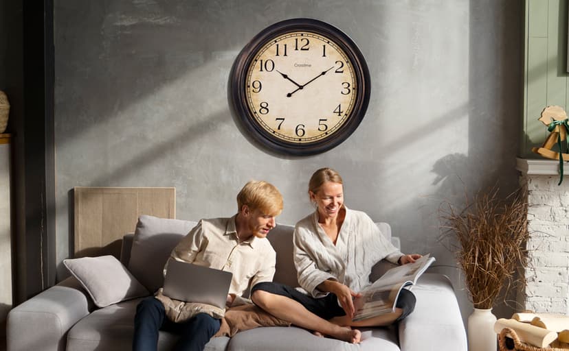 Crosstime 24 Inch Wall Clock Battery Operated Silent Round Vintage Large Wall Clocks for Living Room Farmhouse Decor, Black-Brown