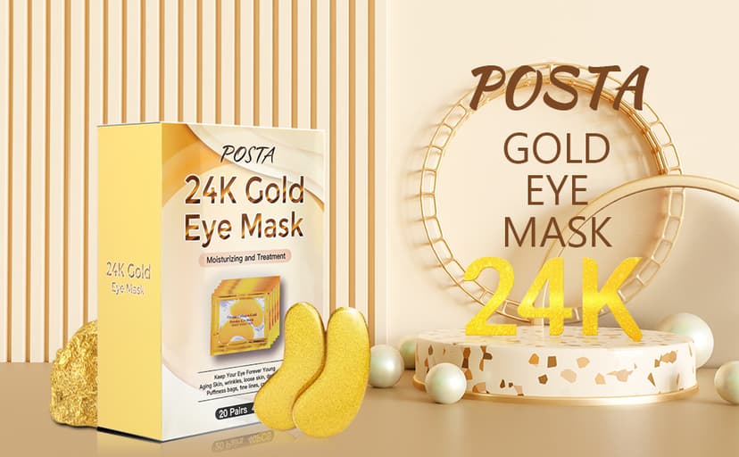 POSTA 24K Gold Eye Mask, 20 Pairs Eye Treatment Mask With Collagen, Under Eye Mask Treatment for Puffy Eyes, Dark Circles Corrector, Used for Eye Bags, Anti Aging Patches Luxury Gift for Women and Men