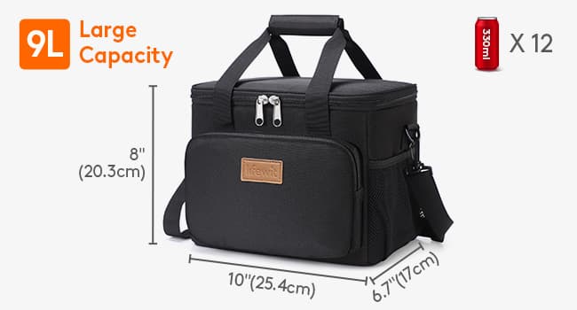Lifewit Medium Lunch Bag Insulated Lunch Box Soft Cooler Cooling Tote for Adult Men Women, Black 12-Can (9L)