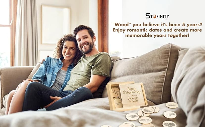 5 Year Anniversary Wooden Gifts for Him Her - 5th Anniversary Traditional Gifts for Wife Husband, 5 Year Marriage Gift for Couple, Fifth Wedding Present for Men
