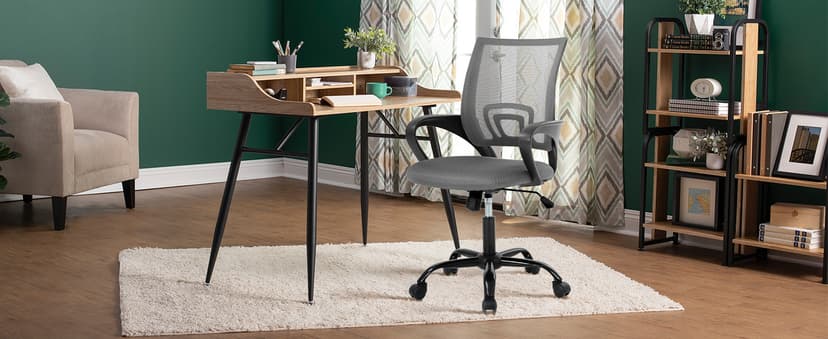 MKDLUFEI Office Chair, Ergonomic Cheap Desk Chair with Lumbar Support, Adjustable Mid Back Task Rolling Swivel for Home Office Student, Adults,Study, Grey