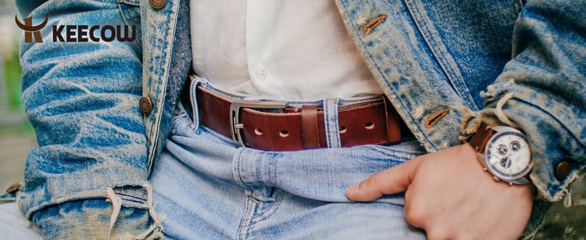 KEECOW Men's 100% Italian Cow Leather Belt Men With Anti-Scratch Buckle,Packed in a Box