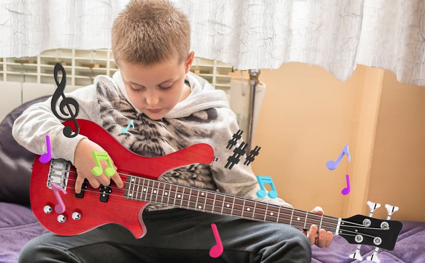 Ktaxon 4 String Electric Bass Guitar, 36-inch Bass Guitar Kit with Split single-coil Pickup, Rosewood Fretboard, Mahogany Body for Kids, Boy and Girl(Red)