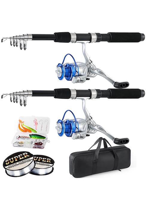 Tripquips Fishing Rod, 6.9ft 2Pcs Telescopic Fishing Rods Set, Carbon Fiber Fishing Pole, 2PCS Spinning Rod and Reel Combo with Carrier Bag Freshwater Fishing Rod and Reel Combos Kits Fishing Gear