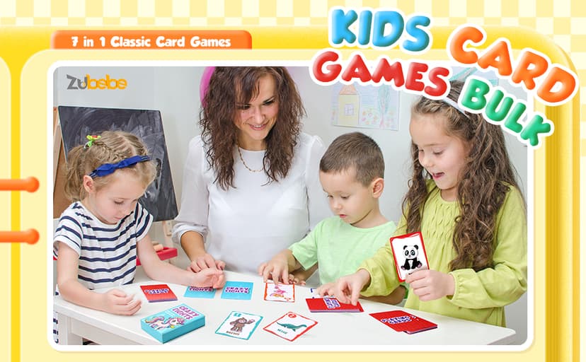 Zubebe 28 Pack Kids Card Games Gifts Bulk Classic Playing Card Game Set for Kids Includes Go Fish, Old Maid, Crazy Eights, Memory Match, Slap Jack, Playing Toy for Party Favors (Classic)