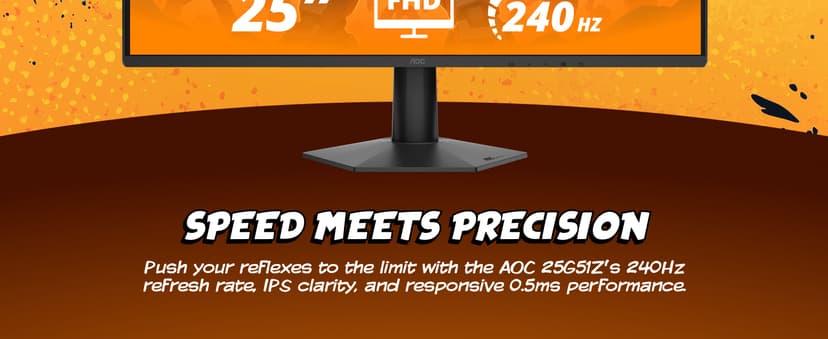 AOC 25G51Z 25-inch Gaming Monitor FHD 1920x1080, 240Hz Refresh Rate, 0.5ms MPRT, IPS Panel, HDR, 3-Sided Frameless, HDMI 2.0 x1, Display Port x1, 3-Year Zero-Bright-Dot