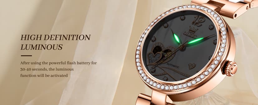 OLEVS Womens Watches Automatic Luxury Dress Ladies Watch Ceramic Strap Rose Gold Self Winding Female Wrist Watch