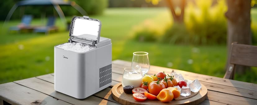 Midea MERI26B1AGY Countertop Bullet-Ice Maker, 8 Ice Bullets Ready in 6 Minutes, 26lbs/24H, Self-Cleaning Function with Ice Scoop and Basket for Home/Office/RV